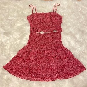 Nasty gal red and white two piece skirt set